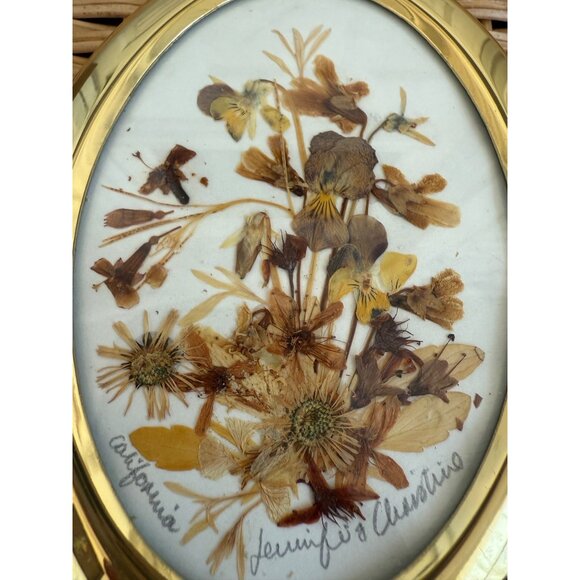 Vintage 70s Dried Real Flowers California Easel Gold Frame Tabletop - Picture 10 of 15